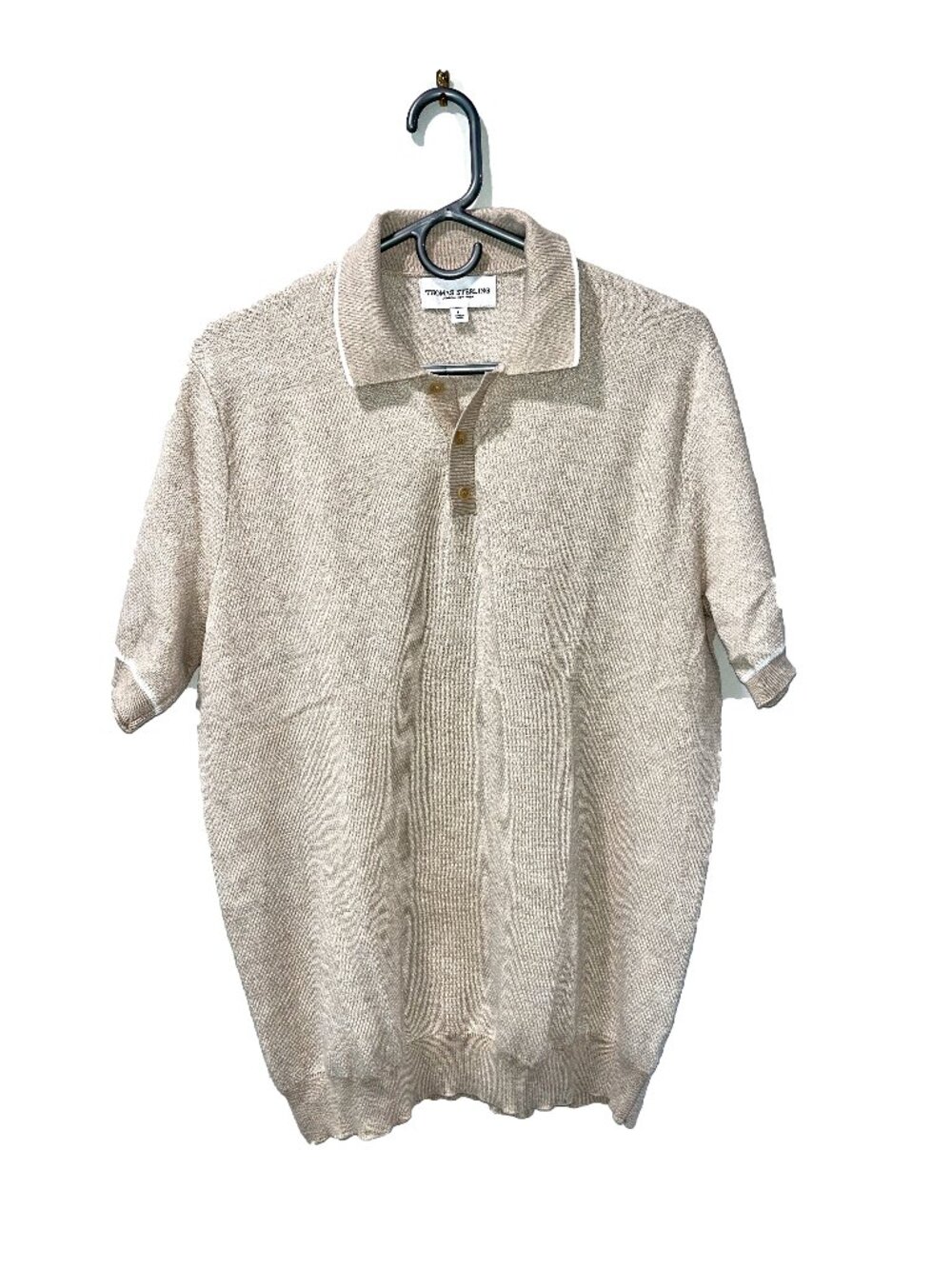 Thomas Sterling Sweater Knit Polo Tan Size L